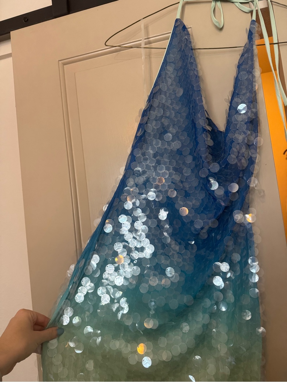 Fashion Nova Blue to Mint Ombre Sequin Halter Mini Dress - Picture 6 of 9